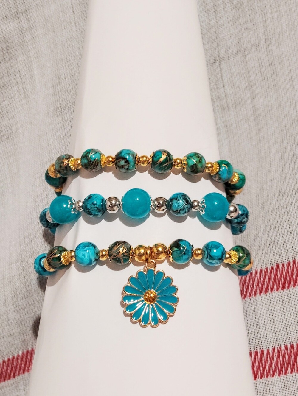 Handmade Glass Bracelet One Of A Kind. Cyan Mix And Blue. Lot Of 3 Size 7'' - Picture 10 of 17